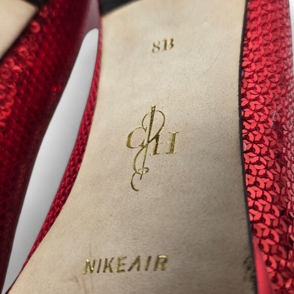 Cole Haan Chelsea Nike Air Pumps Women's Ruby Red Sequin Dressy Evening Flashy 8 - Picture 8 of 12